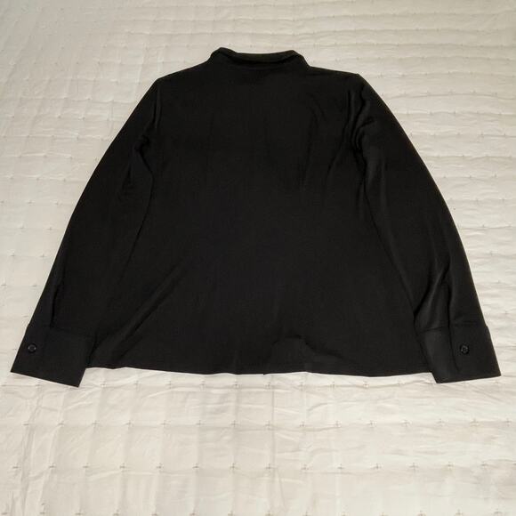 Rachel Zoe Women’s L Black Stretch Button-Down Blouse | Classic Minimalist Shirt - Picture 4 of 12